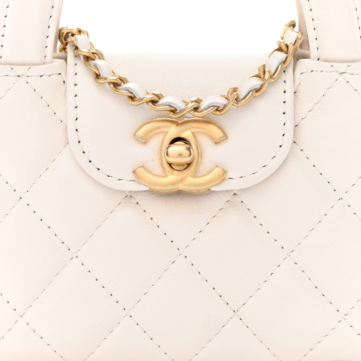Chanel Shiny Aged Calfskin Quilted Mini Nano Kelly Shopper White 8 of 11