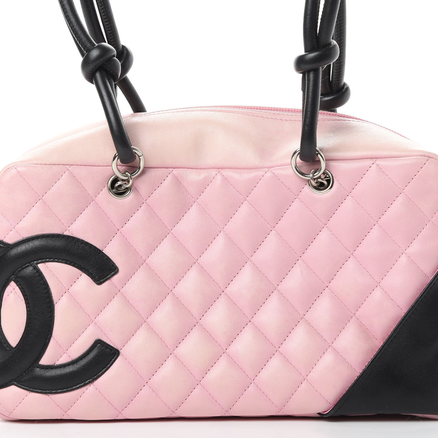 Calfskin Quilted Large Cambon Bowler Pink Black