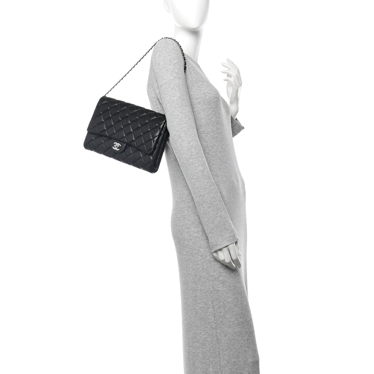 Caviar Quilted Clutch With Chain Flap Black