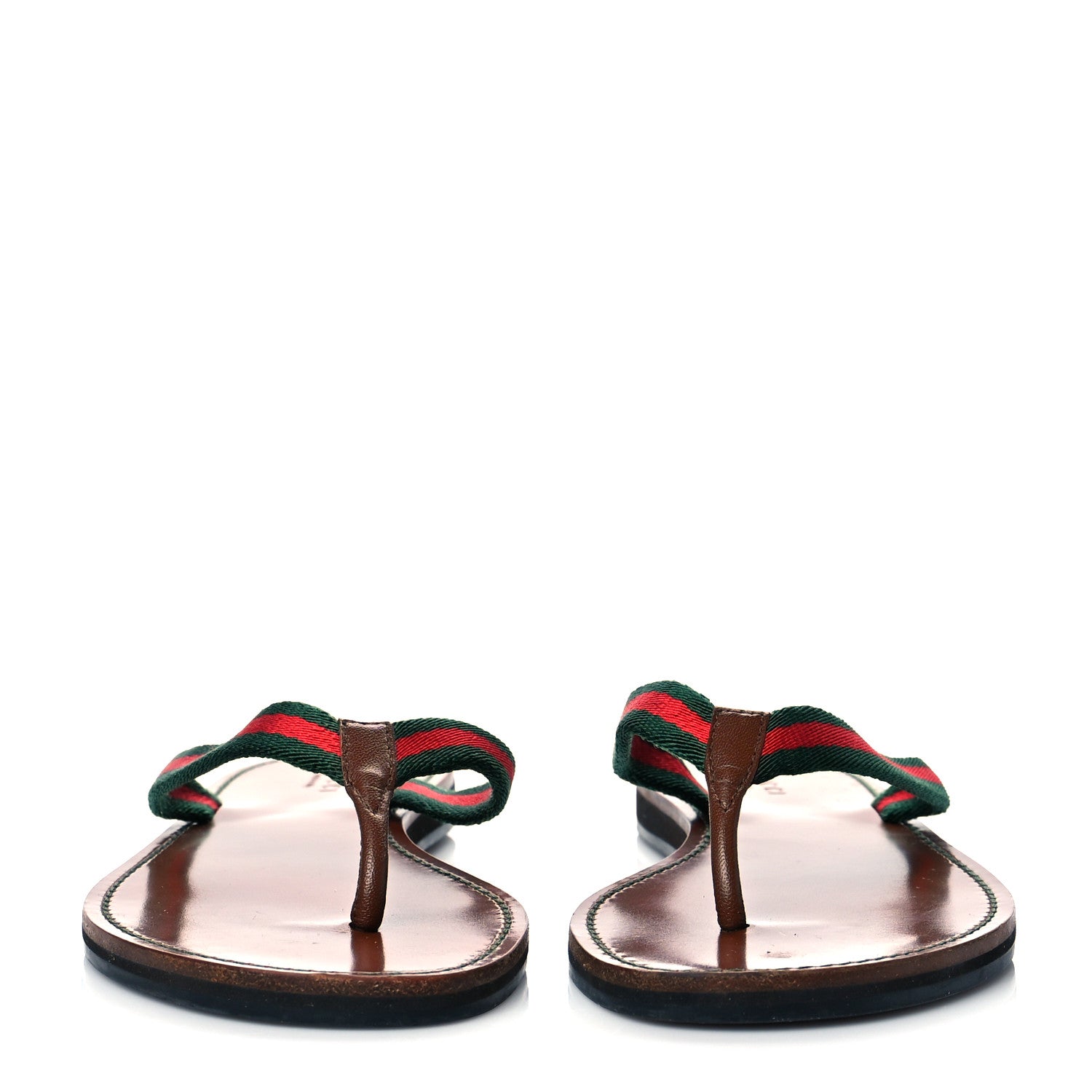 Gucci Nylon Calfskin Web Womens Thong Sandals 37 Green Red 2 of 8
