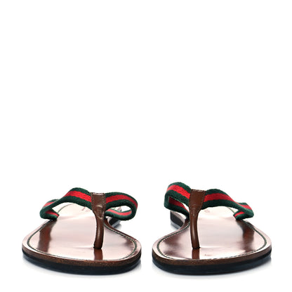 Gucci Nylon Calfskin Web Womens Thong Sandals 37 Green Red 2 of 8