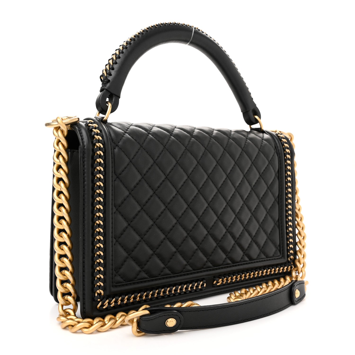 Chanel Calfskin Quilted New Medium Boy Top Handle Flap Black 3 of 12