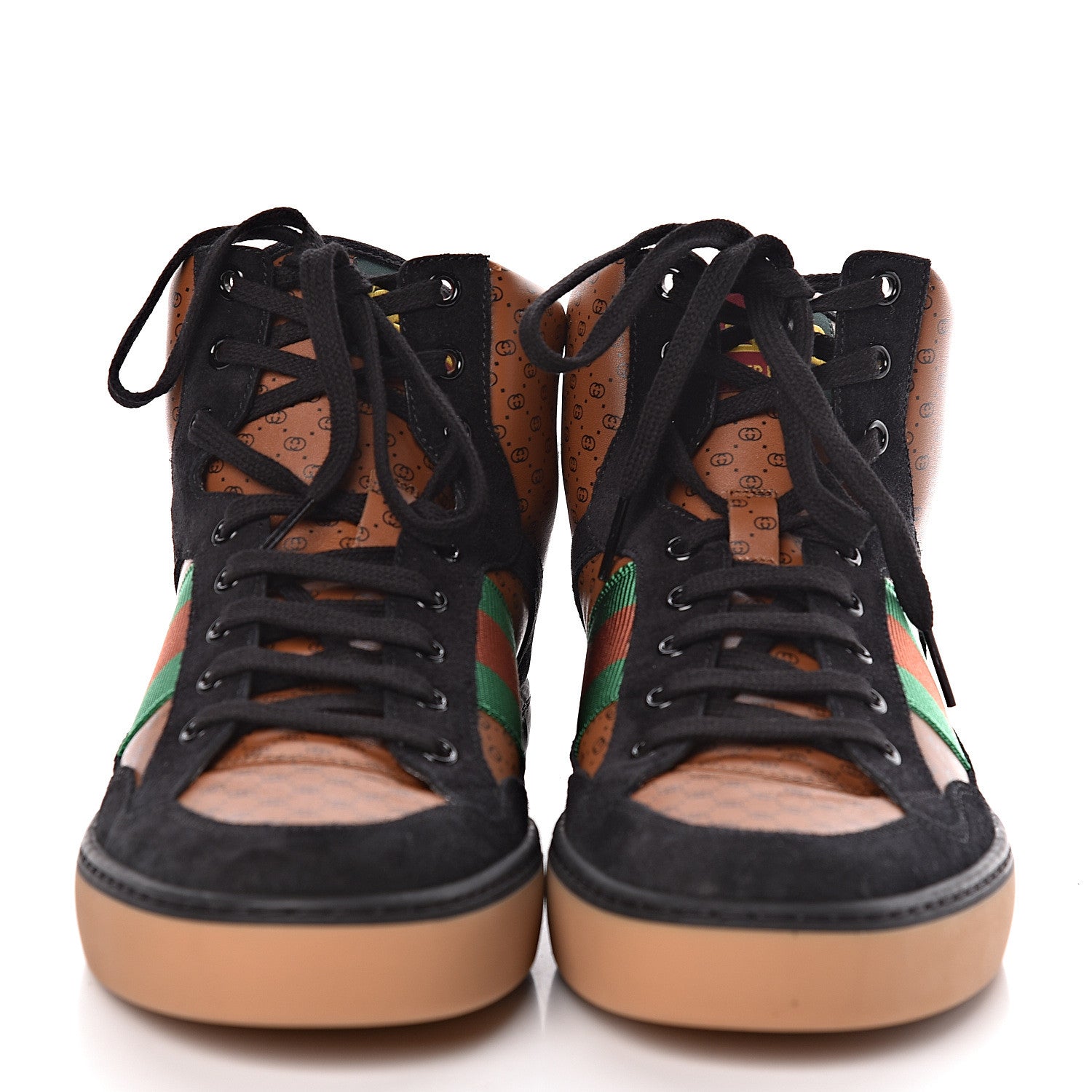 Gucci X DAPPER DAN Calfskin Suede GG Micro Monogram Mens High Top Sneakers 8.5 Brown 2 of 10