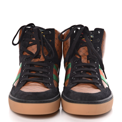 Gucci X DAPPER DAN Calfskin Suede GG Micro Monogram Mens High Top Sneakers 8.5 Brown 2 of 10