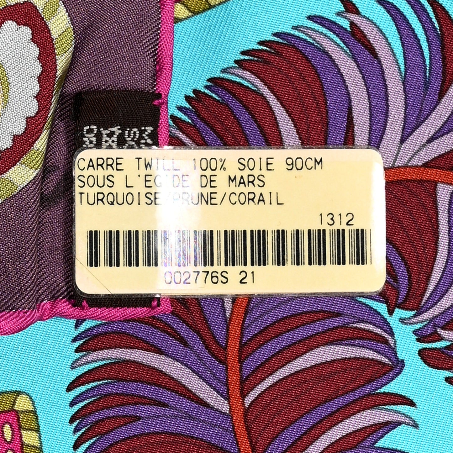 Silk Sous L'Egide De Mars Scarf 90 Turquoise Prune Corail