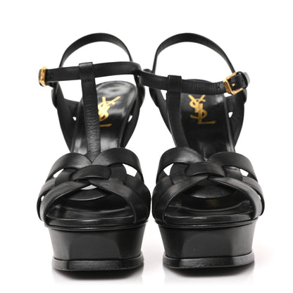 Saint Laurent Calfskin Tribute 105 Platform Sandals 38 Black 2 of 8