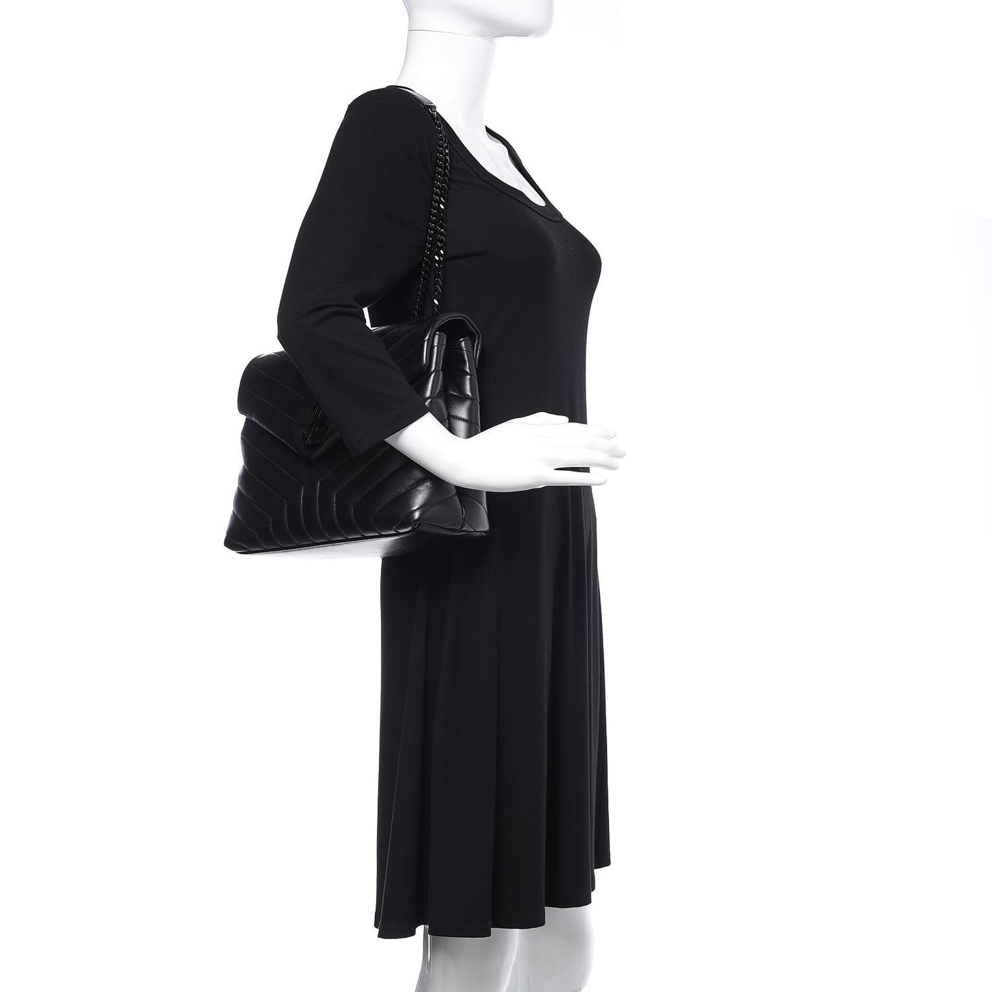 Calfskin Y Quilted Monogram Medium Loulou Chain Satchel Black