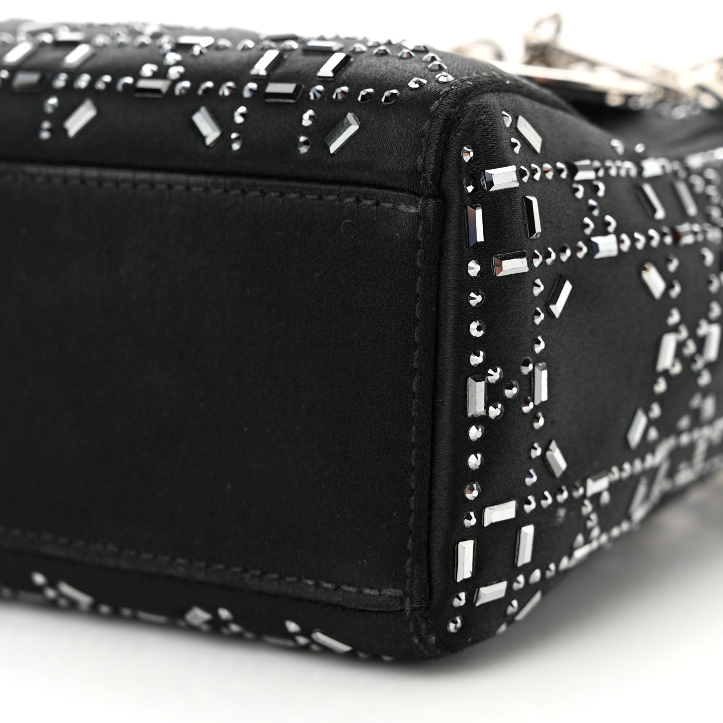 CHRISTIAN DIOR Satin Crystal Cannage Mini Lady Dior Black