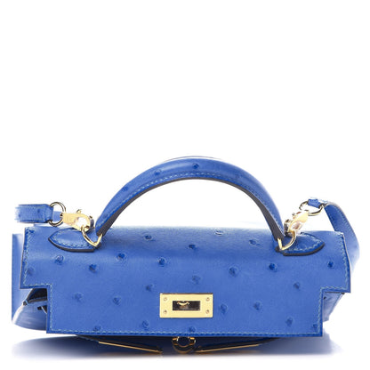 Hermes Ostrich Mini Kelly Sellier 20 Blueet 9 of 60