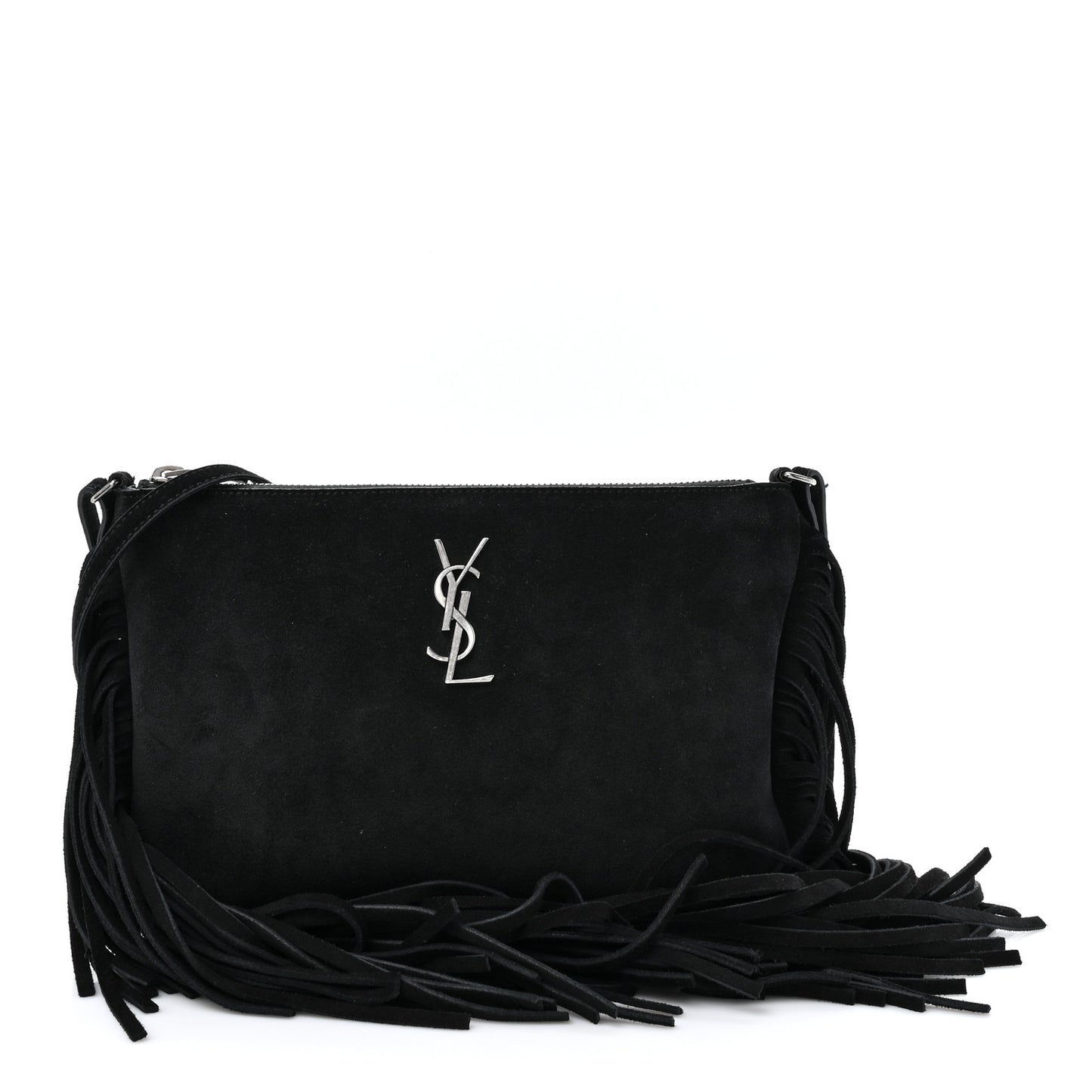 Suede Calfskin Small Fringe Crossbody Bag Black