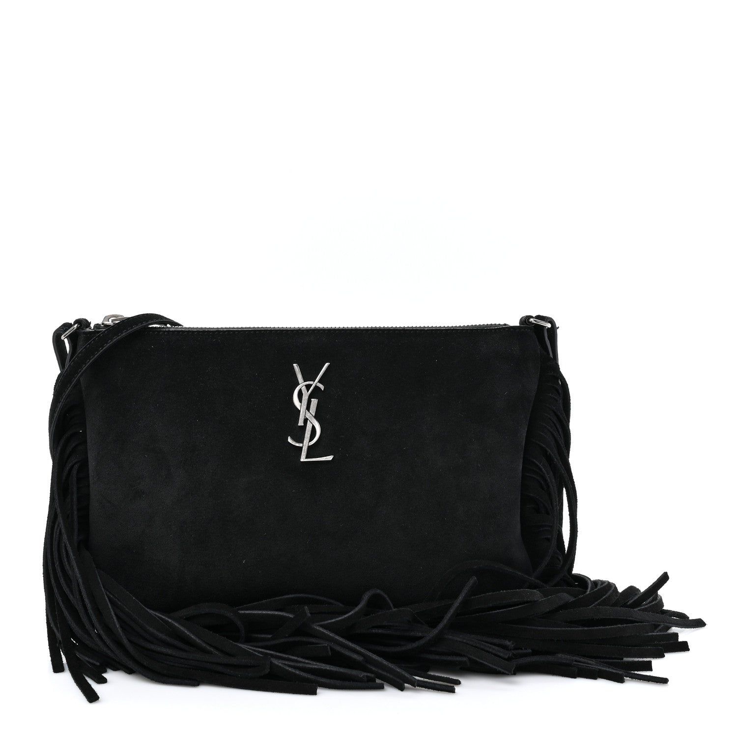 Saint Laurent Suede Calfskin Small Fringe Crossbody Bag Black 1 of 10