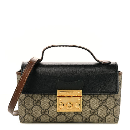 Gucci GG Supreme Monogram Calfskin Mini Padlock Top Handle Shoulder Bag Beige Black Cuir 1 of 12
