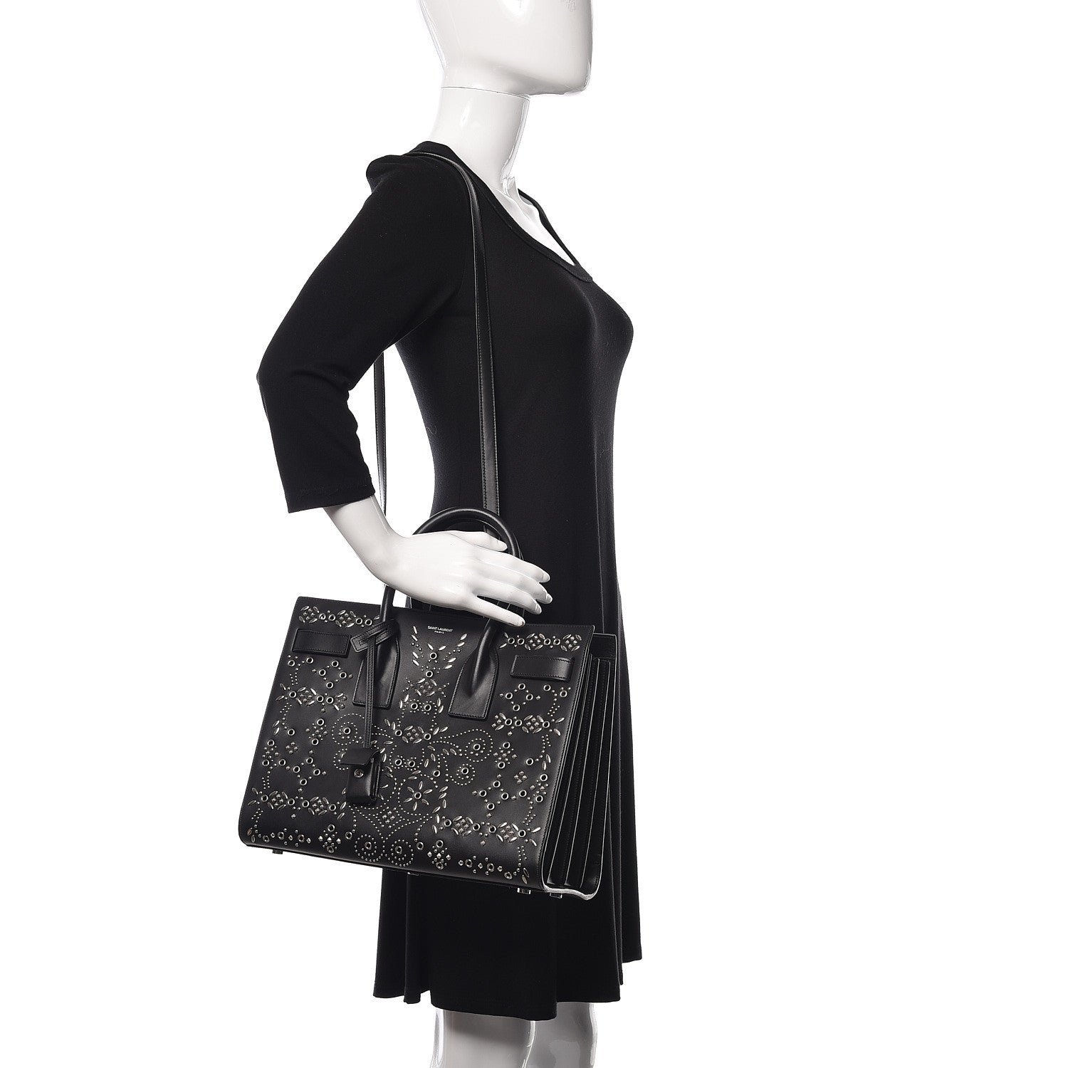 Saint Laurent Calfskin Perforated Bandana Studded Small Sac De Jour Black 2 of 10