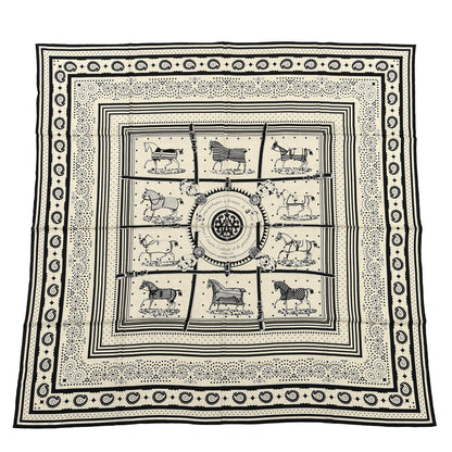 Hermes Silk Cashmere Couvertures Et Tenues de Jour Bandana Shawl 140 Natural Black 1 of 6