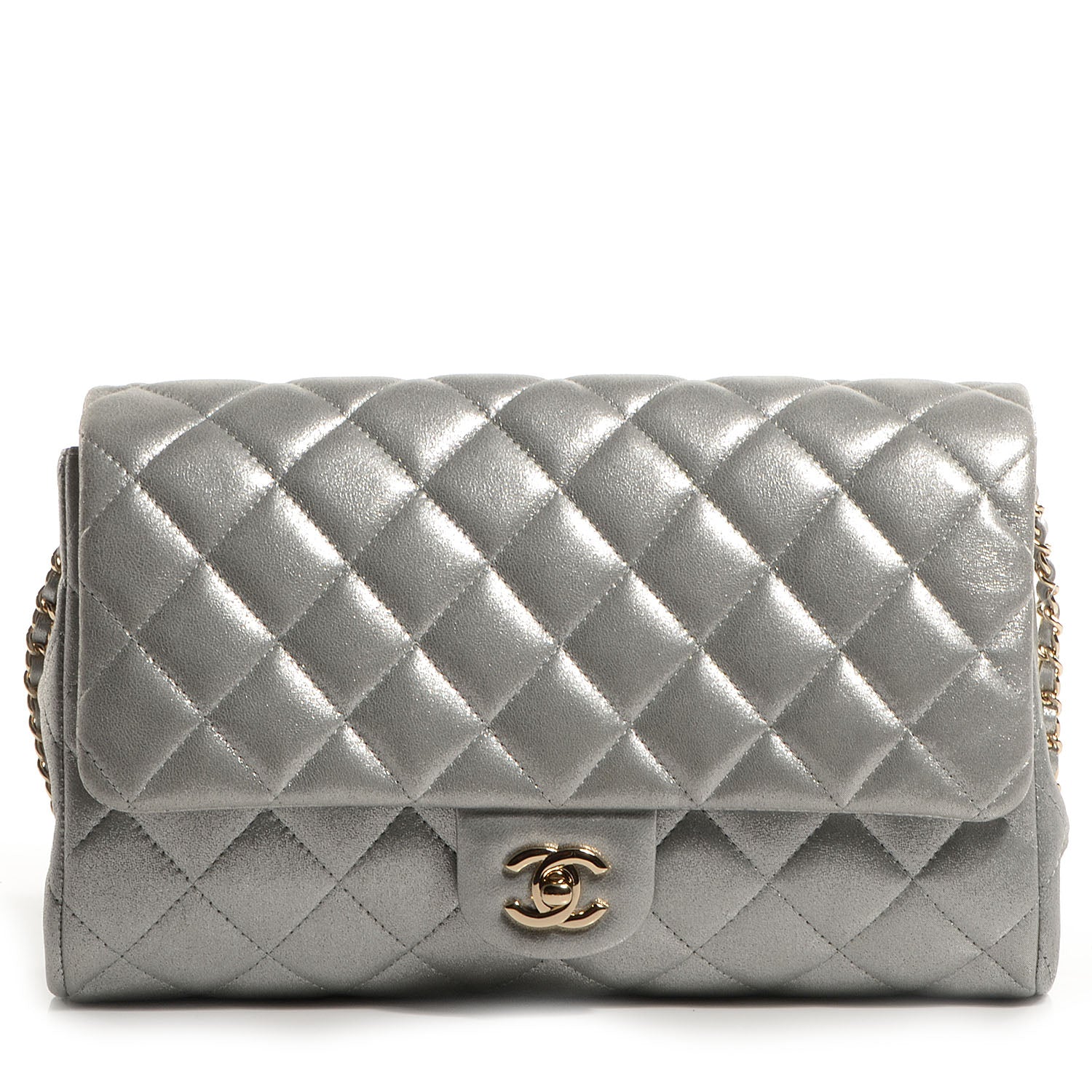 Chanel Iridescent Calfskin Clutch With Chain Flap Silver 1 of 8