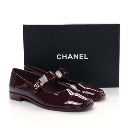 Chanel Patent Calfskin Mary Janes Flats 39 Burgundy 9 of 9