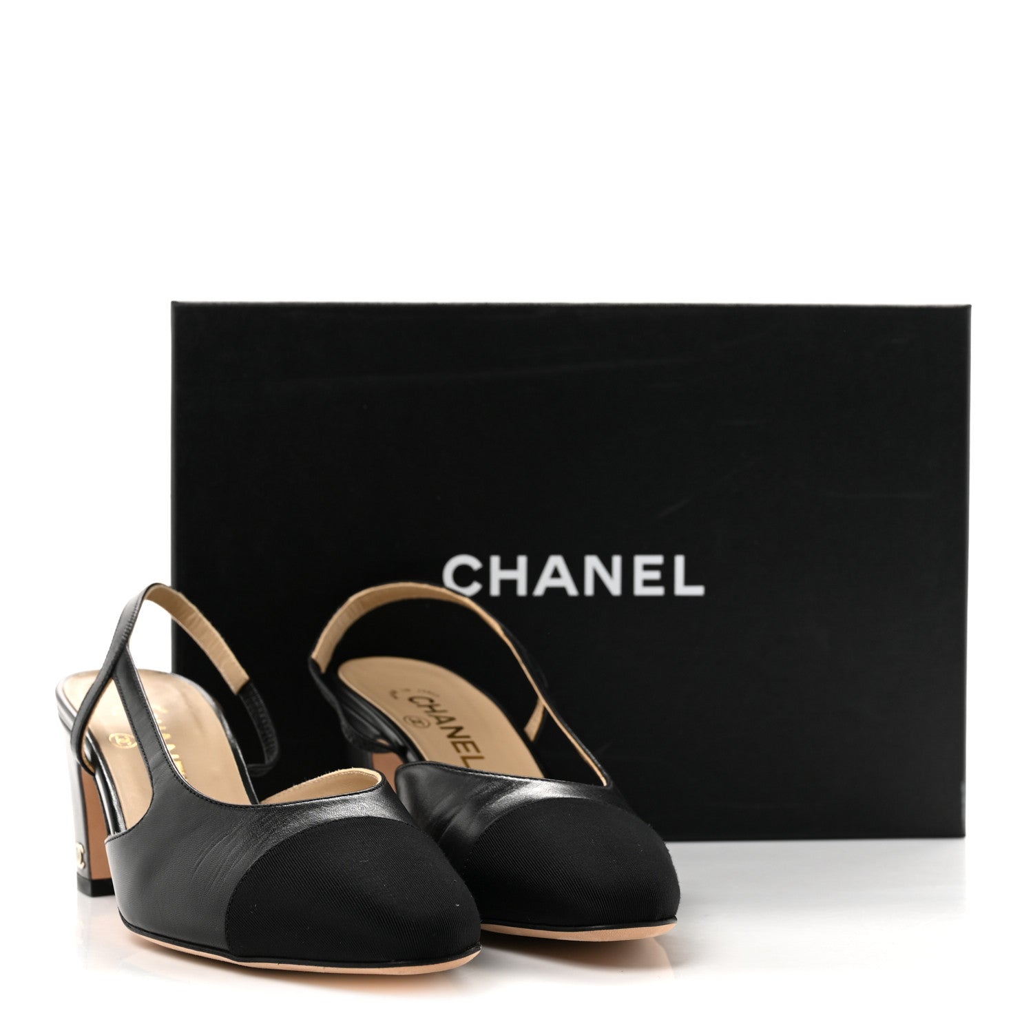 Chanel Lambskin Grosgrain Cap Toe CC Slingback Pumps 39 Black 10 of 10