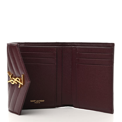 Saint Laurent Grain De Poudre Matelasse Chevron Monogram Compact Tri Fold Wallet Rouge Legion 5 of 8