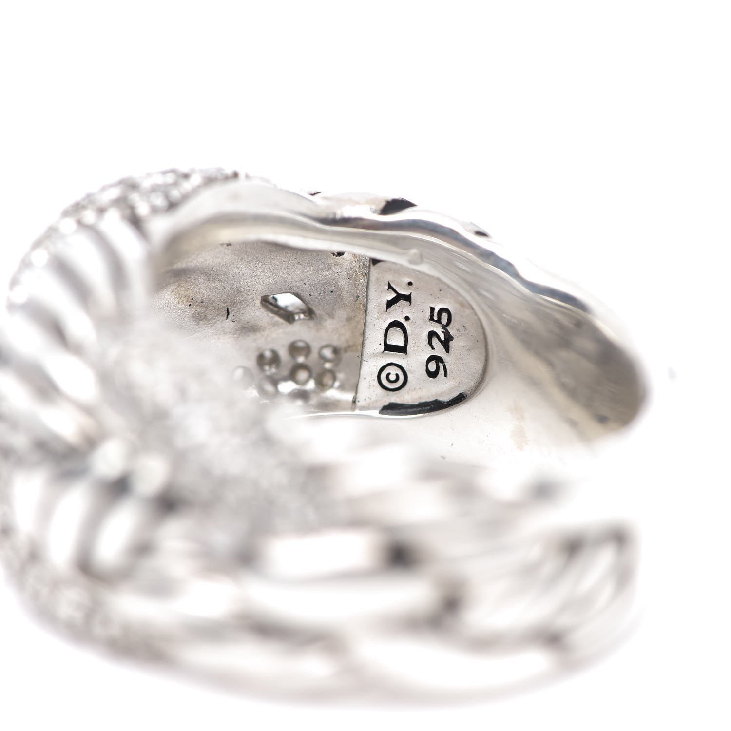 David Yurman Sterling Silver Diamond 12mm Woven Cable Ring 53 6.25 5 of 5