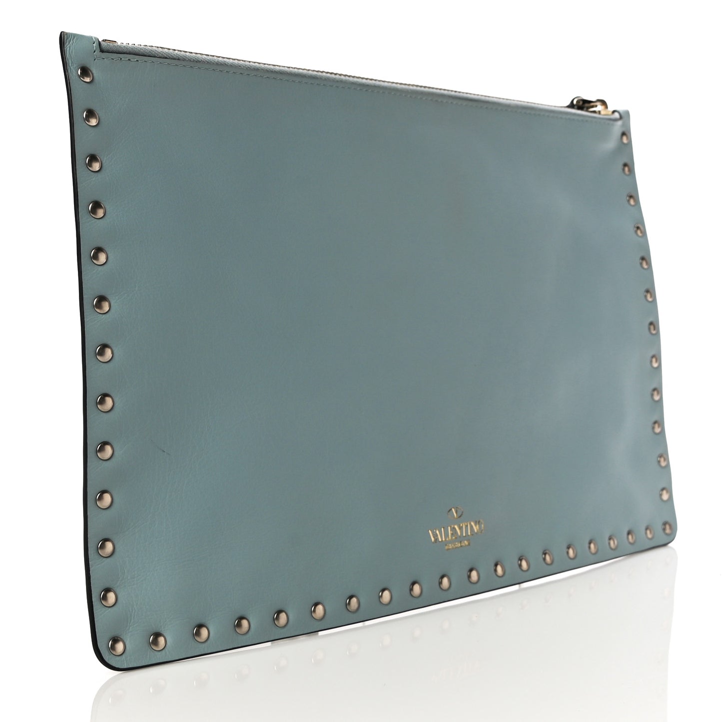Vitello Large Rockstud Zip Pouch Sky Sorbet
