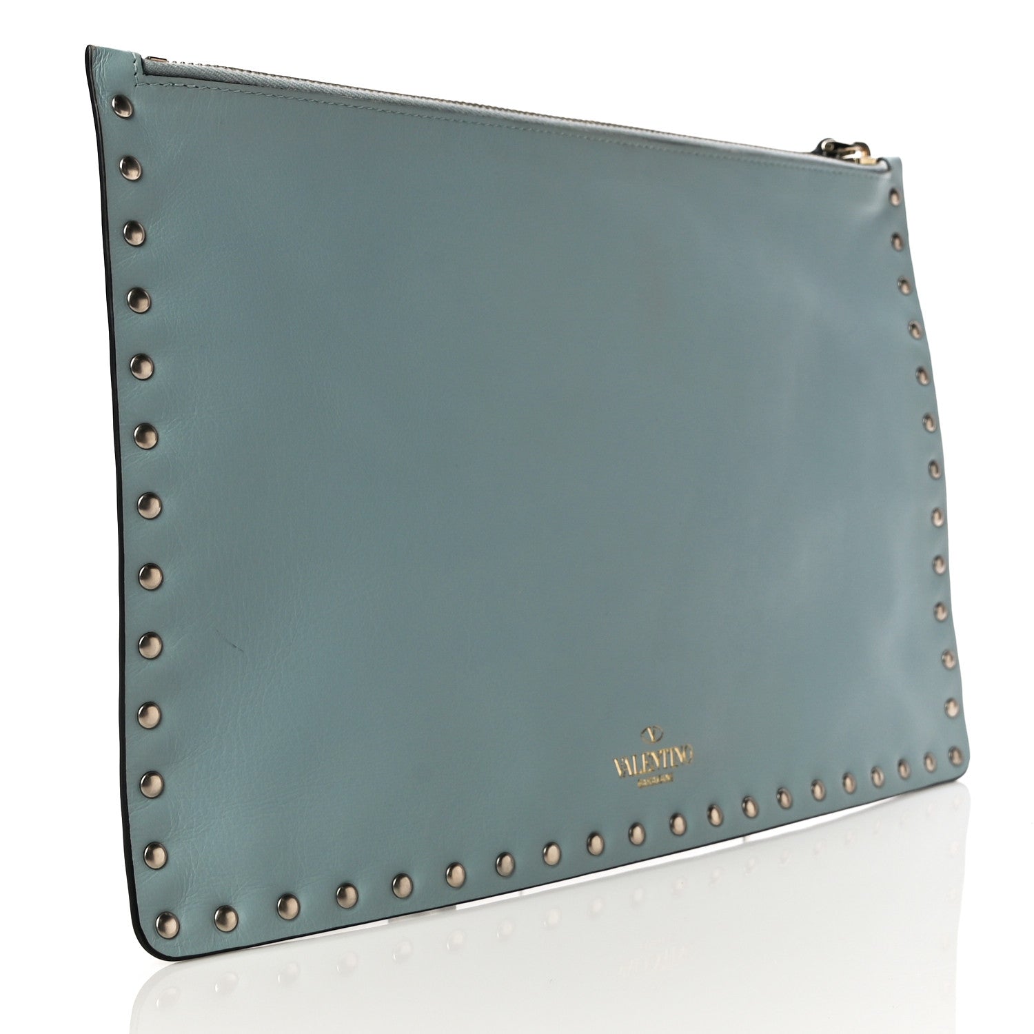 Valentino Garavani Vitello Large Rockstud Zip Pouch Sky Sorbet 3 of 11