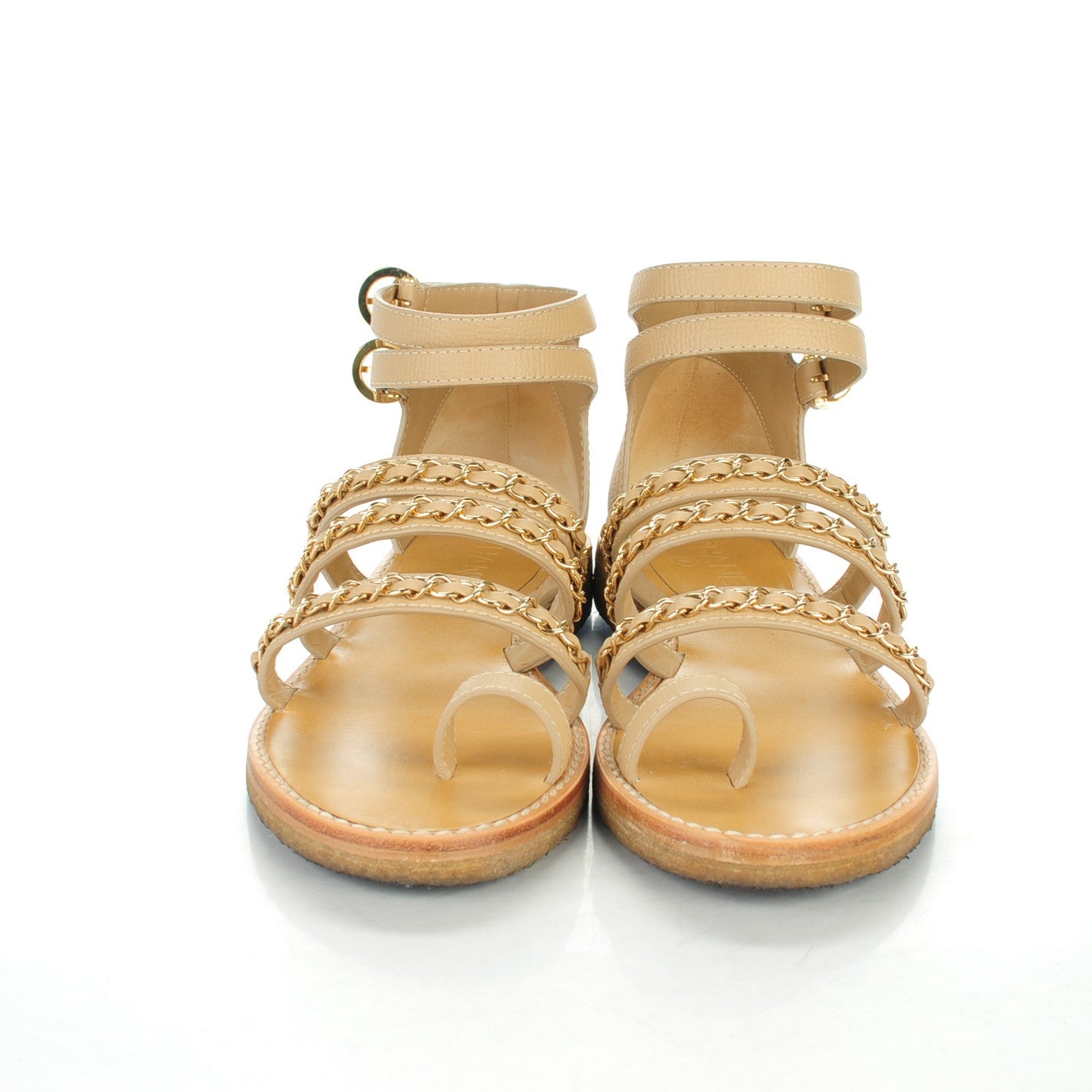 Chanel Calfskin CC Chain Sandals 38 Beige 2 of 8