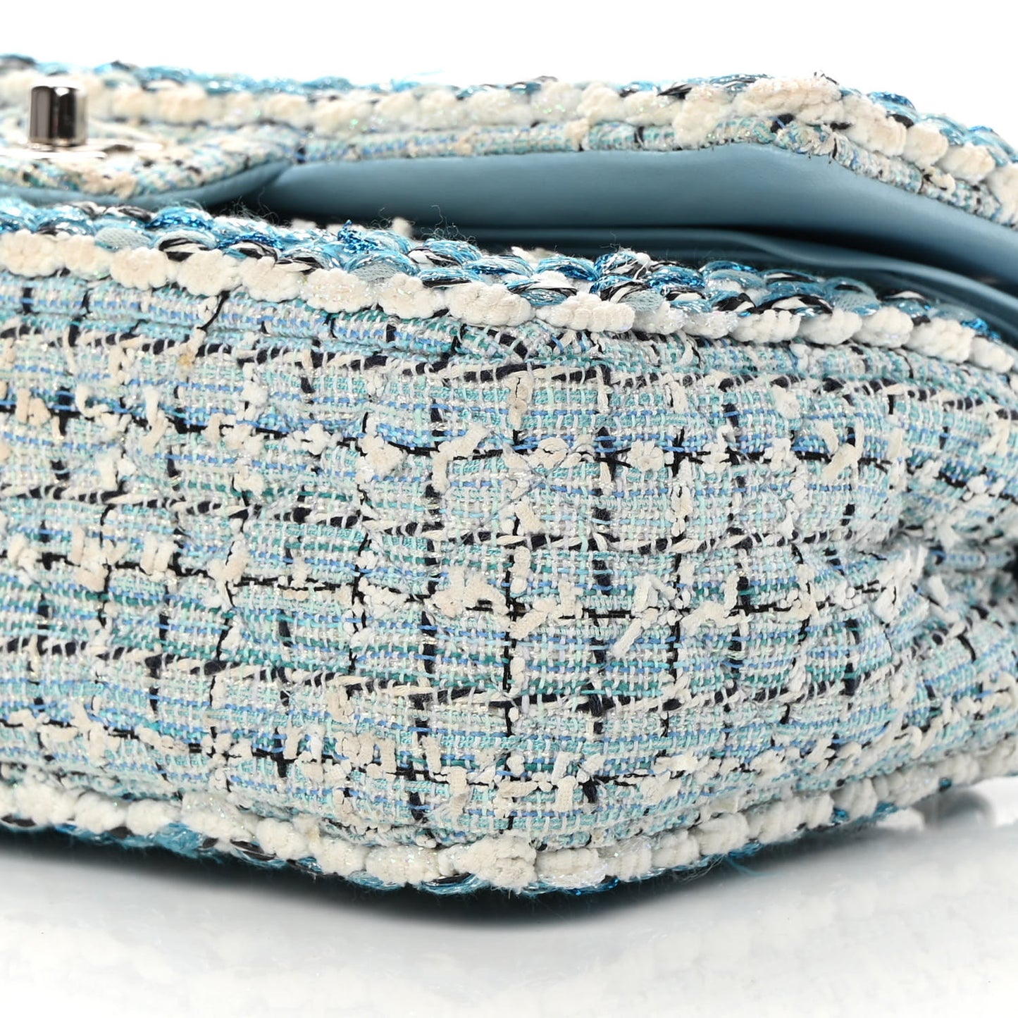 Tweed Quilted Medium Double Flap Blue White