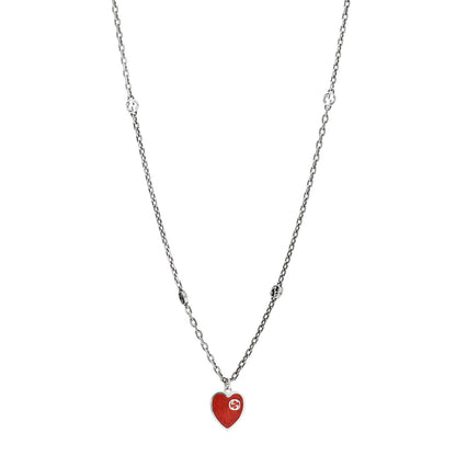 Gucci Sterling Silver Enamel Interlocking G Heart Necklace Red 1 of 5