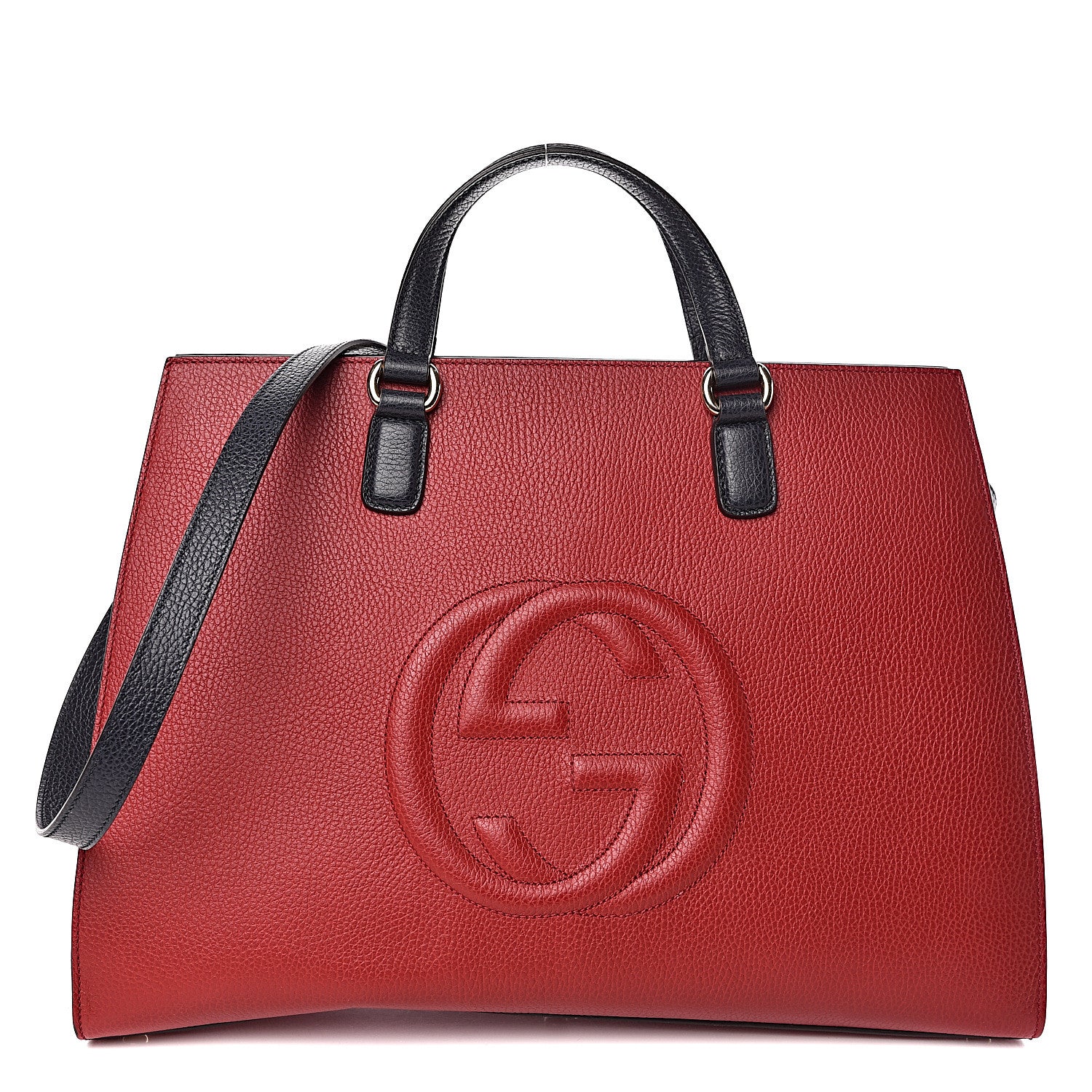 Gucci Dollar Calfskin Large Soho Top Handle Satchel Hibiscus Red Mystic White Blue 1 of 10