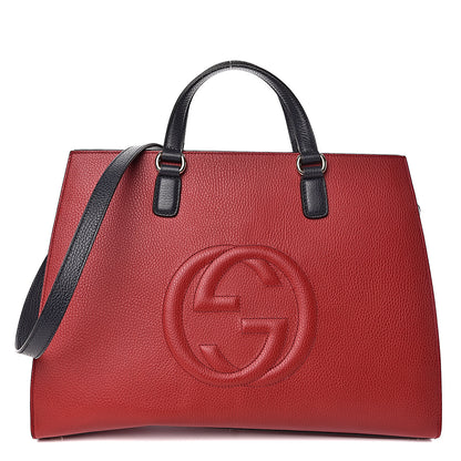 Gucci Dollar Calfskin Large Soho Top Handle Satchel Hibiscus Red Mystic White Blue 1 of 10
