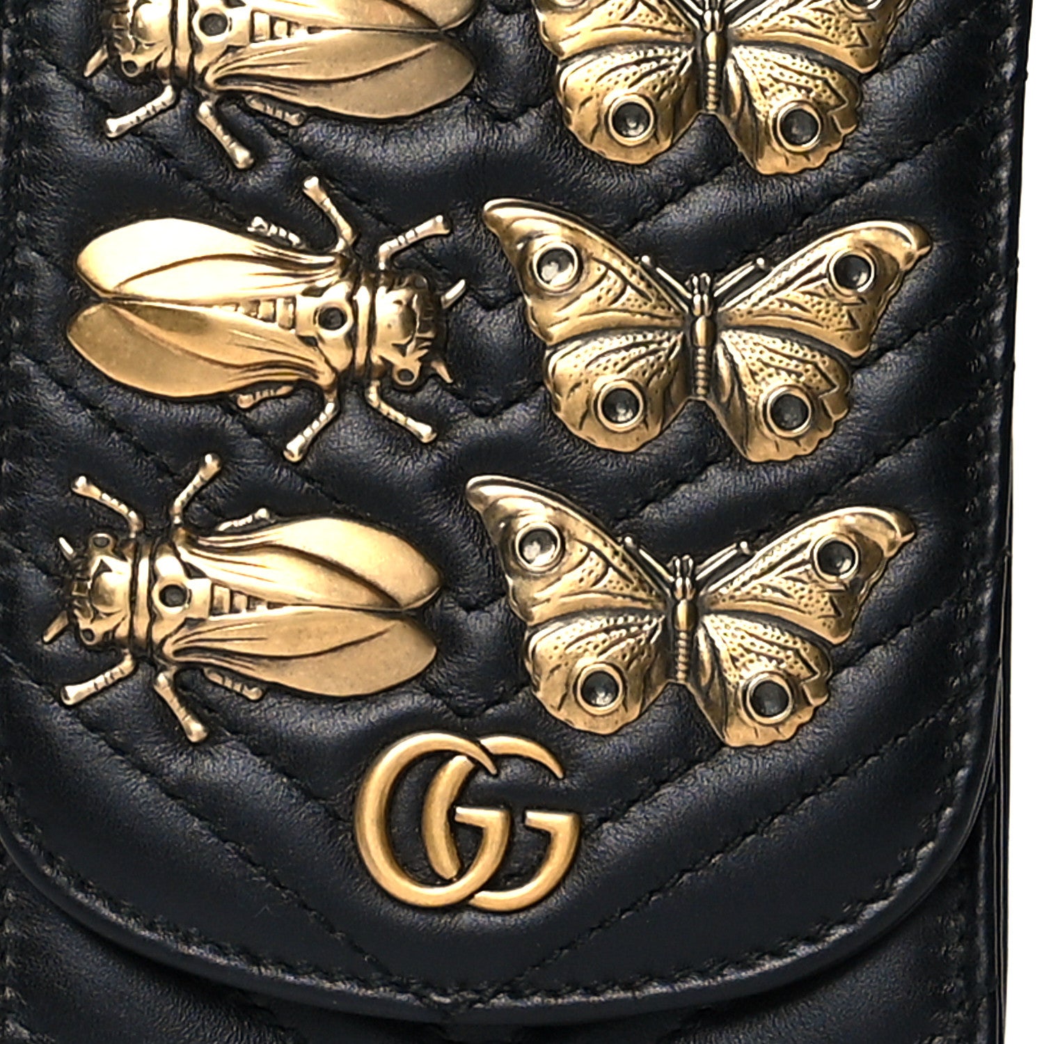 Gucci Calfskin Matelasse Animal Studs GG Marmont Belt Pouch Bag Black 7 of 9