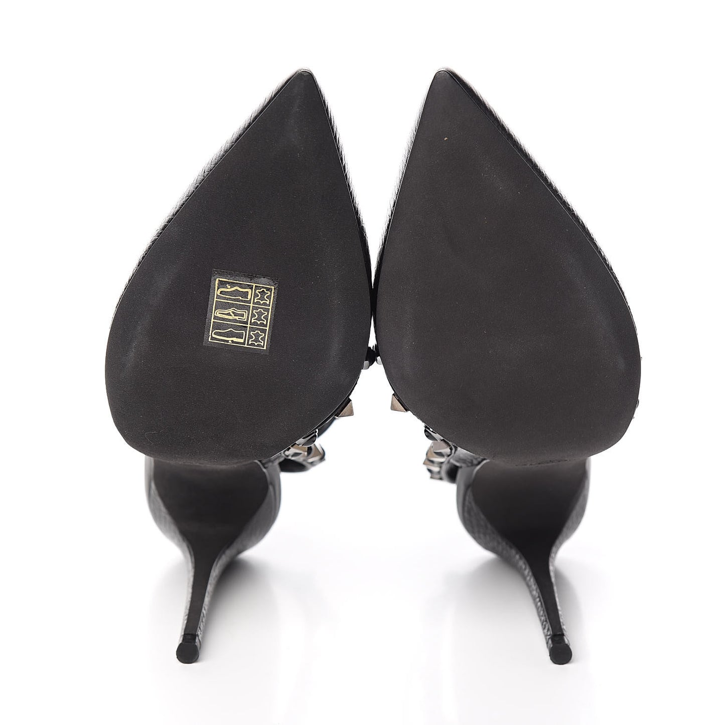 Pebbled Calfskin Onyx Rockstud Rolling Ankle Strap 100mm Pumps 36.5 Black