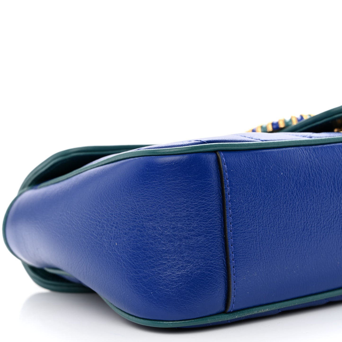Azalea Calfskin Enamel Matelasse Diagonal Small Torchon GG Marmont Shoulder Bag Imperial Blue Pavone