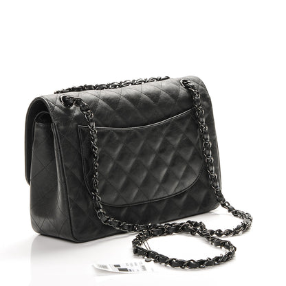 Chanel Crumpled Calfskin Quilted Jumbo Double Flap So Black 3 of 7