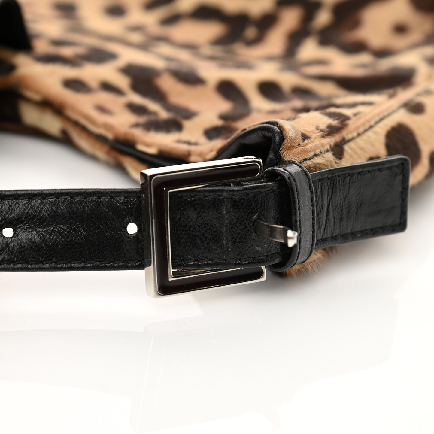 Calf Hair Leopard Print Shoulder Bag Brown Black