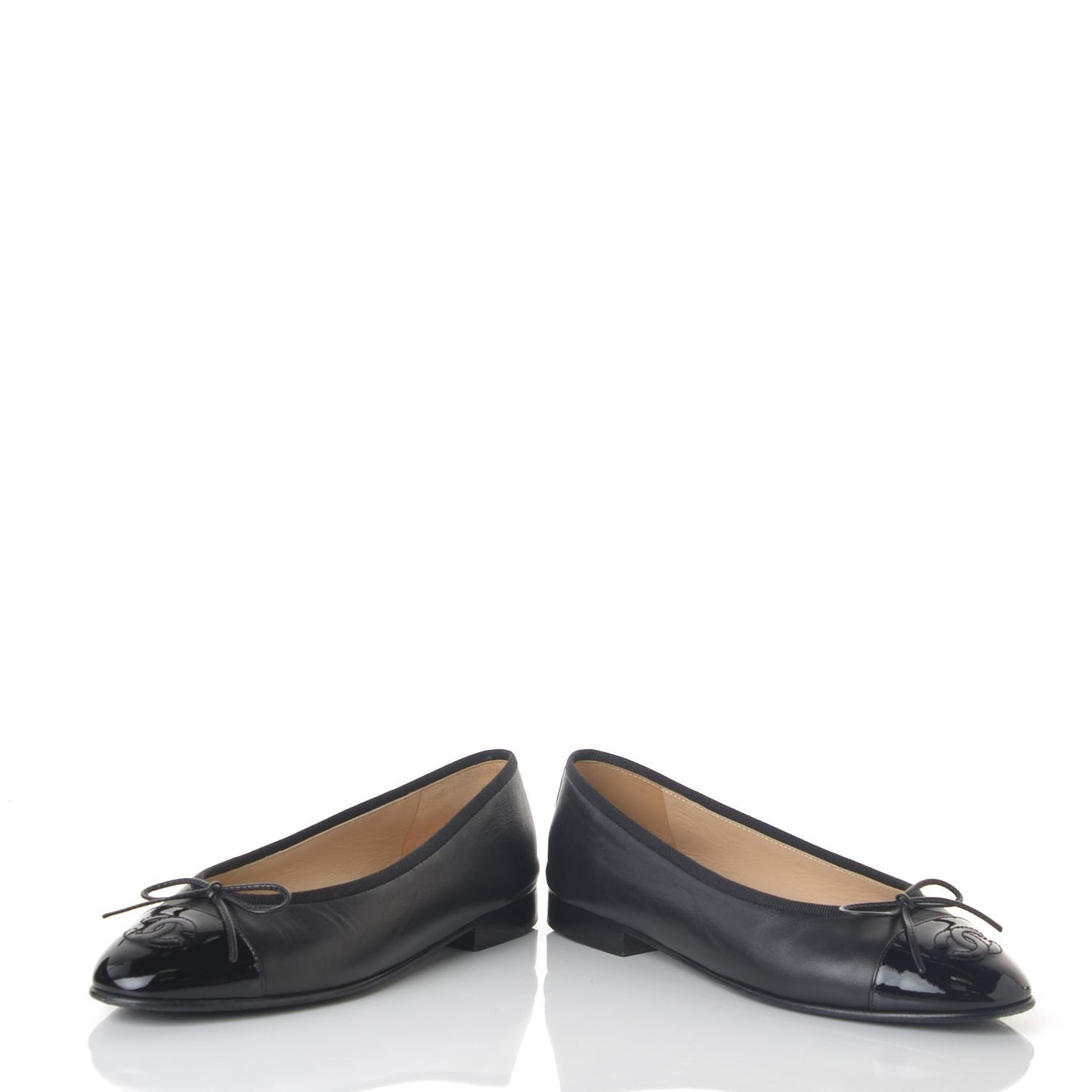 Lambskin Patent CC Cap Toe Ballerina Flats 36 Black