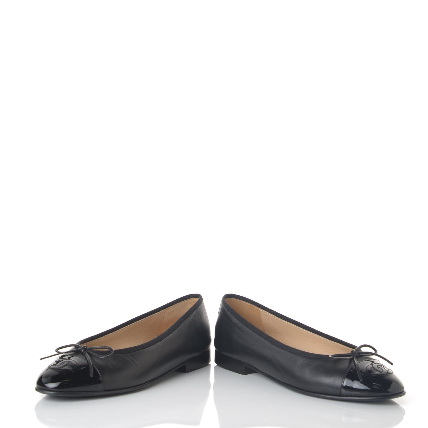 Chanel Lambskin Patent CC Cap Toe Ballerina Flats 36 Black 6 of 11