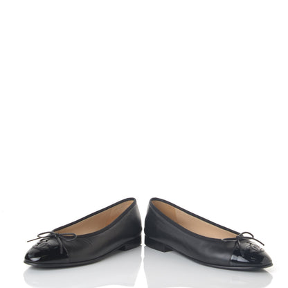 Chanel Lambskin Patent CC Cap Toe Ballerina Flats 36 Black 6 of 11