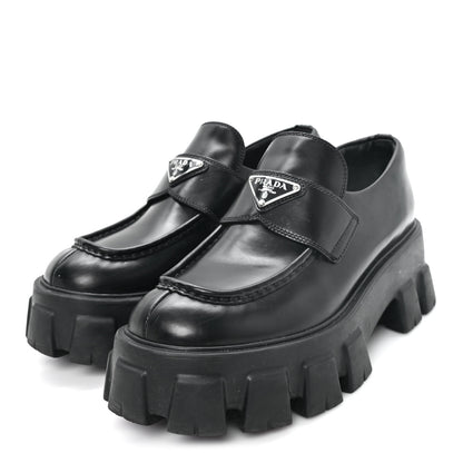 Prada Spazzolato Rois Metal Triangle Logo Monolith 55mm Loafers 38.5 Black 38.5 Black 4 of 10