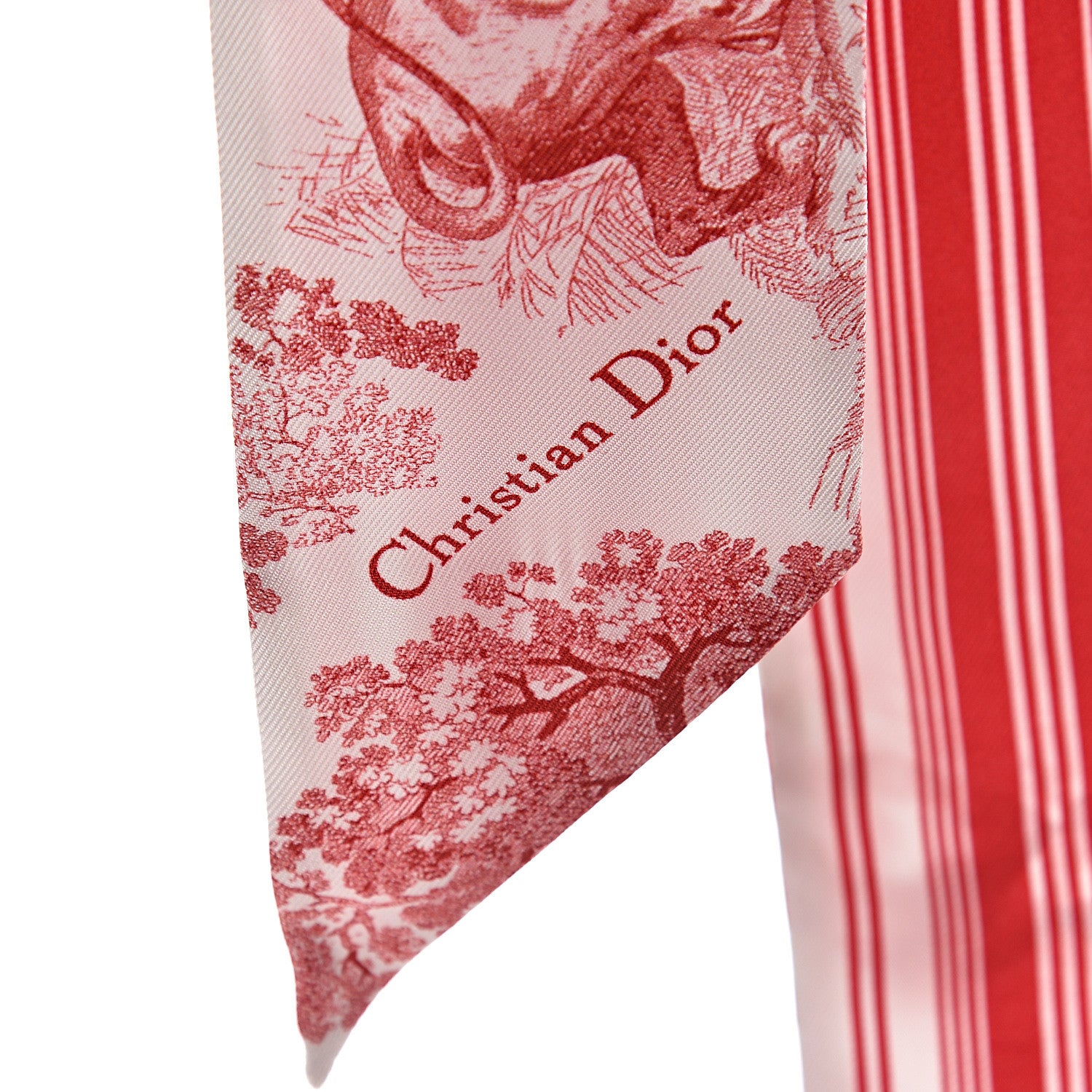 Christian Dior Silk Toile De Jouy Mitzah Scarf Red 4 of 4