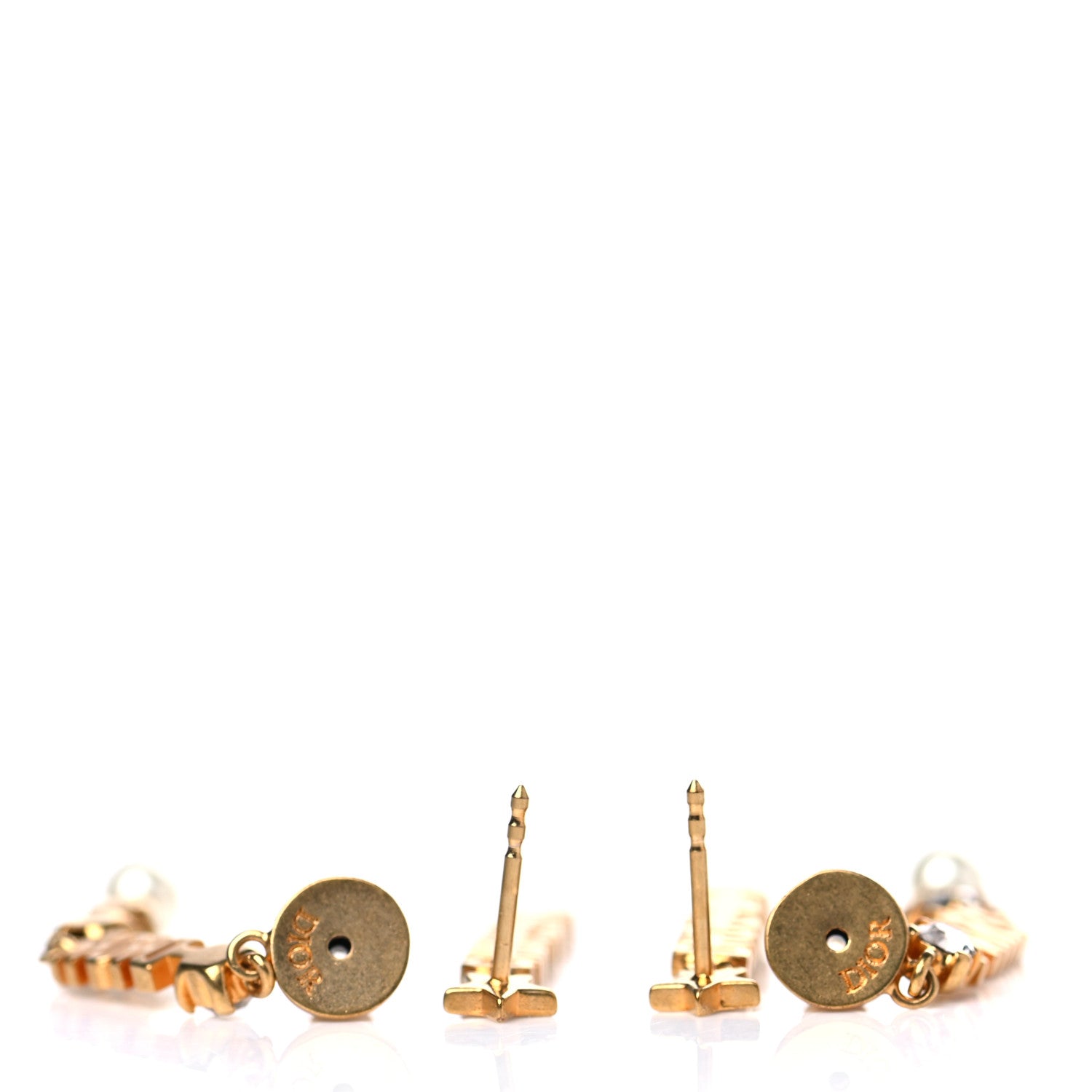 Christian Dior Crystal Pearl Logo Dangle Earrings Gold 3 of 4