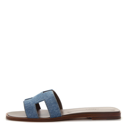 Hermes Denim Canvas Oran Sandals 38.5 Bleu Clair 1 of 10