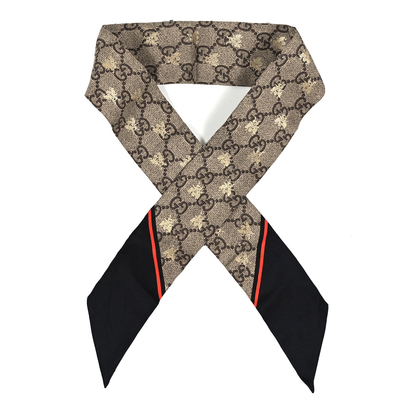 Silk Twill GG Monogram GG Bee Neck Bow Scarf Black Red