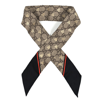 Gucci Silk Twill GG Monogram GG Bee Neck Bow Scarf Black Red 1 of 3