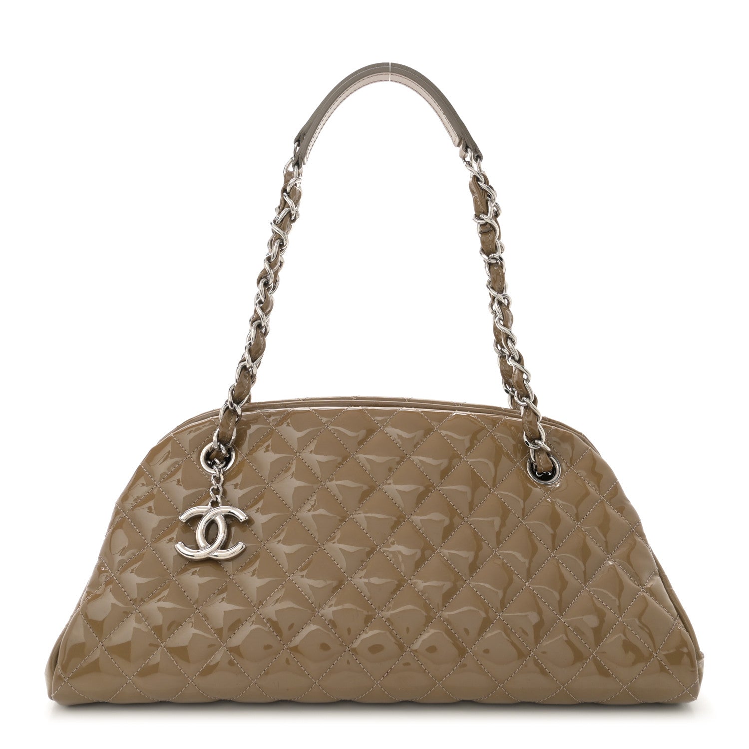Chanel Patent Quilted Medium Just Mademoiselle Bowling Bag Grey 1 of 13
