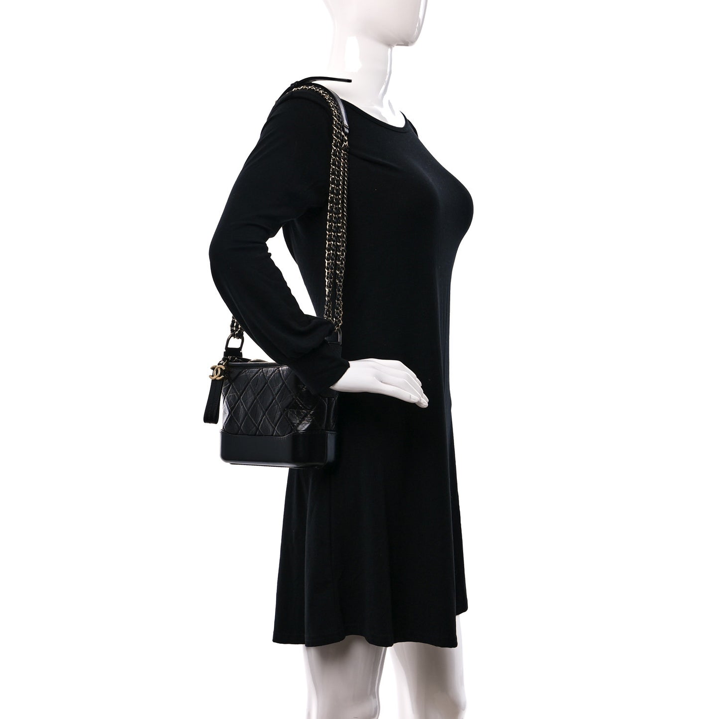 Aged Calfskin Quilted Small Gabrielle Hobo Black