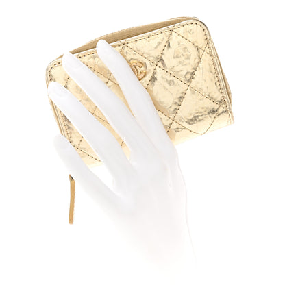 Chanel Hammered Metallic Calfskin Quilted Zip Coin Purse Gold 2 of 7