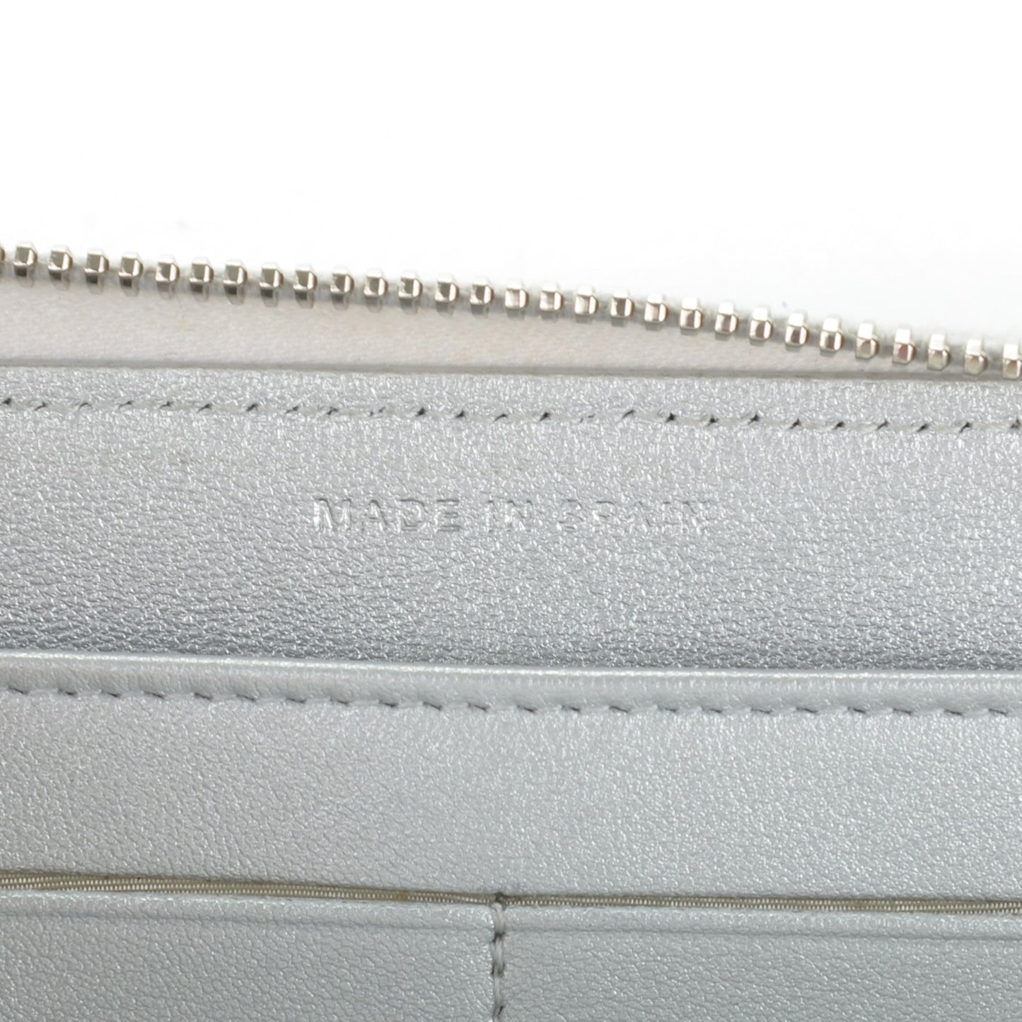 Perforated Metallic Lambskin Quilted Zip Around Wallet Light Silver