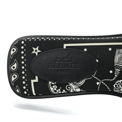 Hermes Box Cotton Canvas Printed Les Cles Bandana Oran Sandals 36 Black 6 of 10