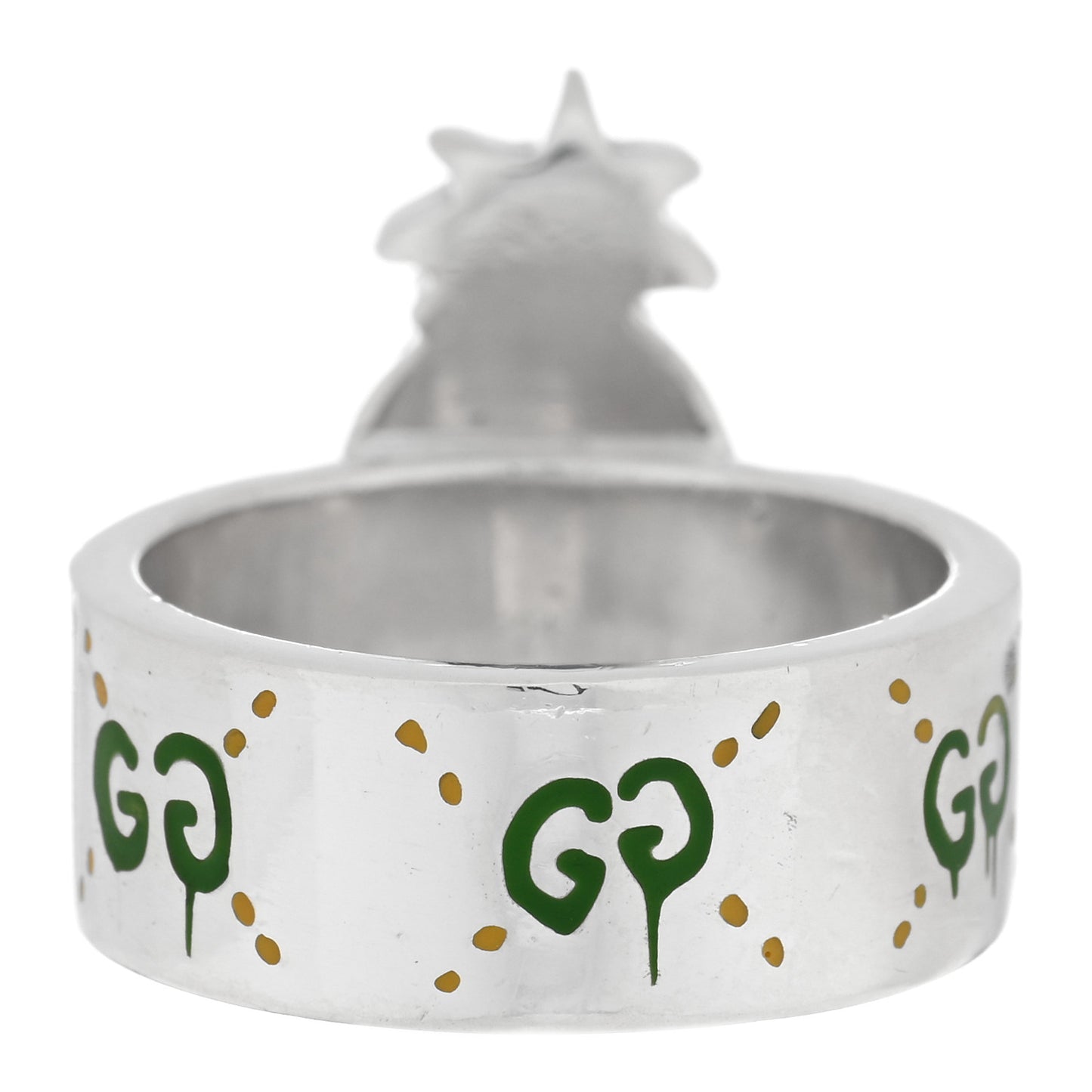 Sterling Silver Enamel GucciGhost Pineapple Ring 60 9.25